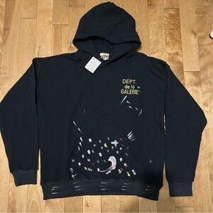 Gallery Dept Navy Pullover Hoodie with Painted Accents